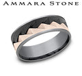 Ammara Stone Rose Gold Gray Tantalum Black Titanium Comfort Fit Layered Center Thin Edge Wedding Band