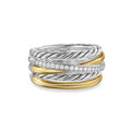 David Yurman Sterling Silver and 18 Karat Yellow Gold 11 mm Crossover 5-Row Ring
