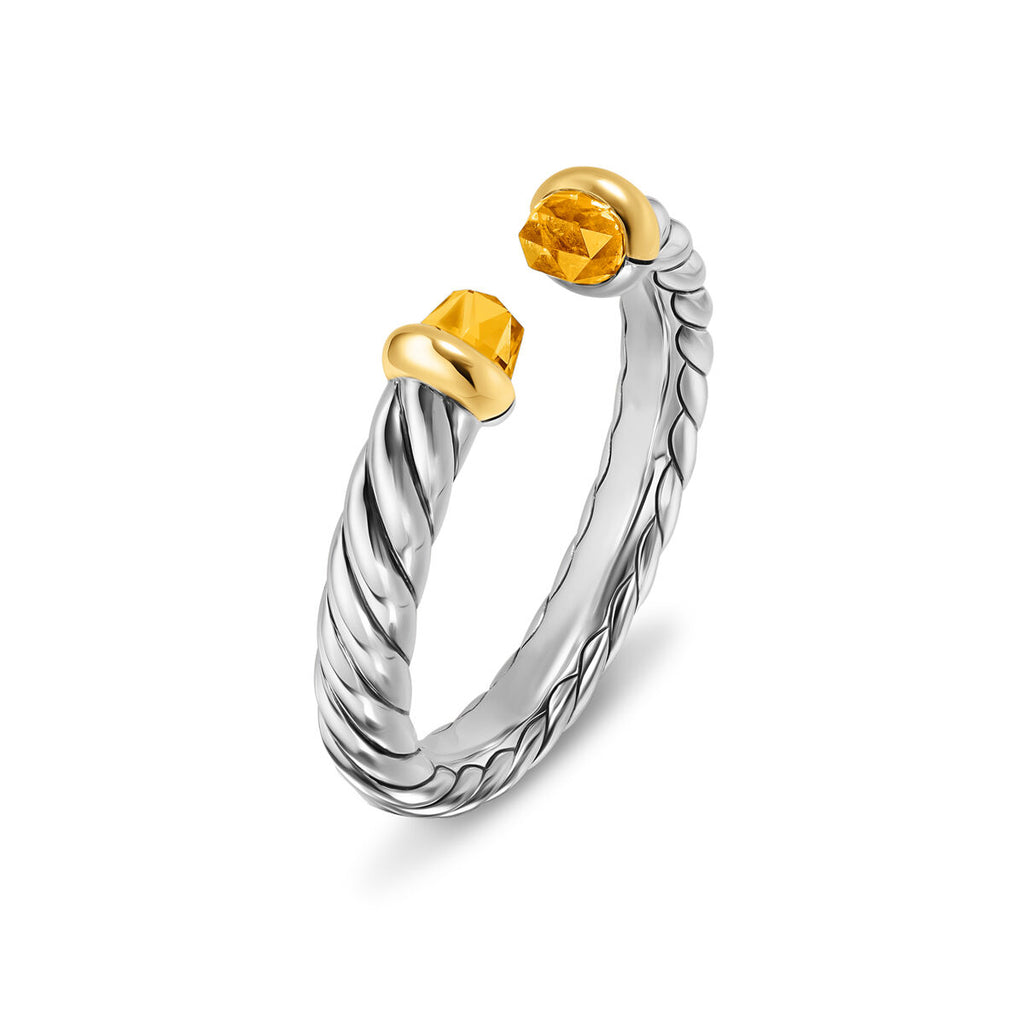 David Yurman Sterling Silver and Yellow Gold Petite Cable Citrine Open Ring