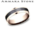 Ammara Stone Rose Gold and Black Titanium Bevel Edge Satin Finish Wedding Band