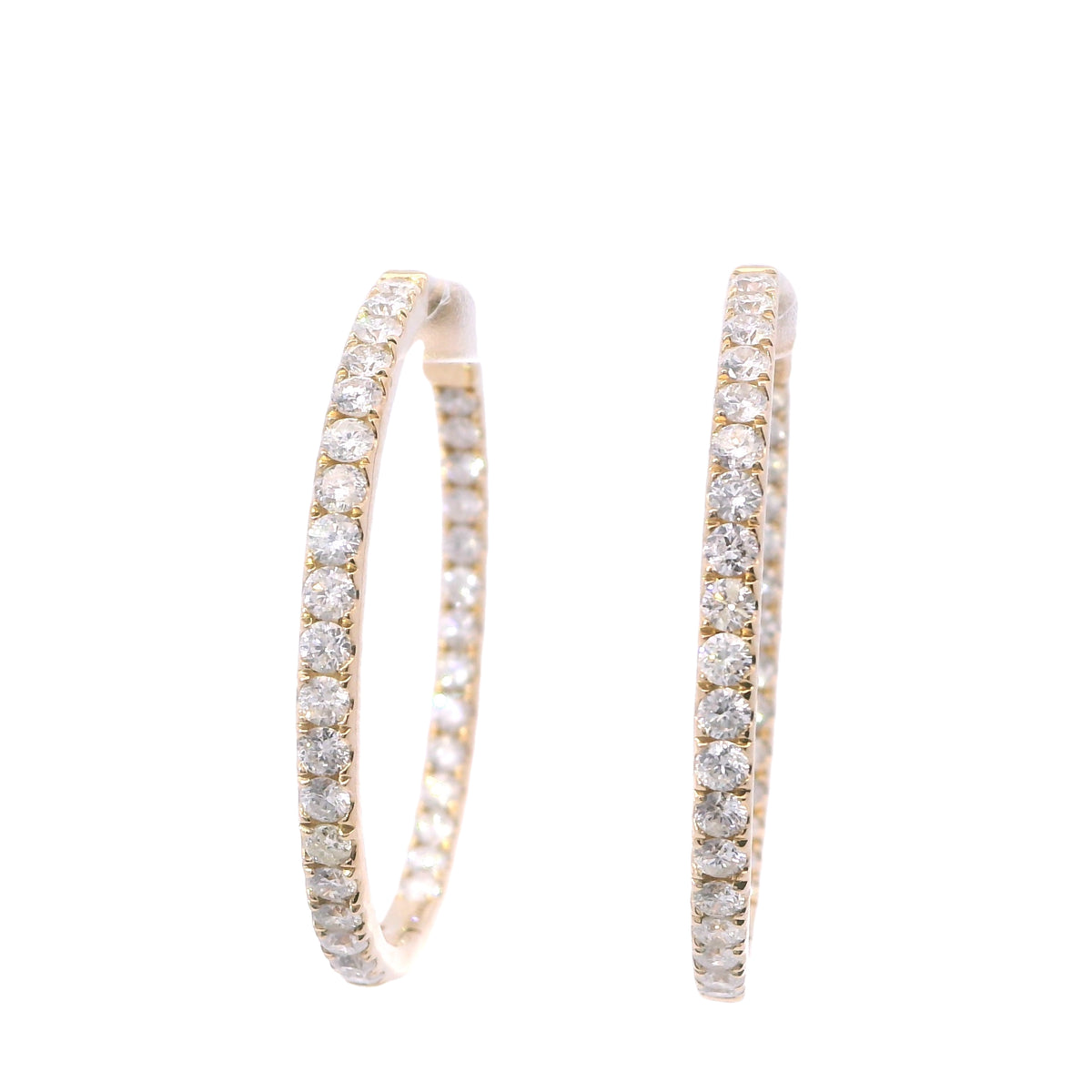 Yellow Gold Diamond Inside Out Three Carat Diamond Hoop Earrings
