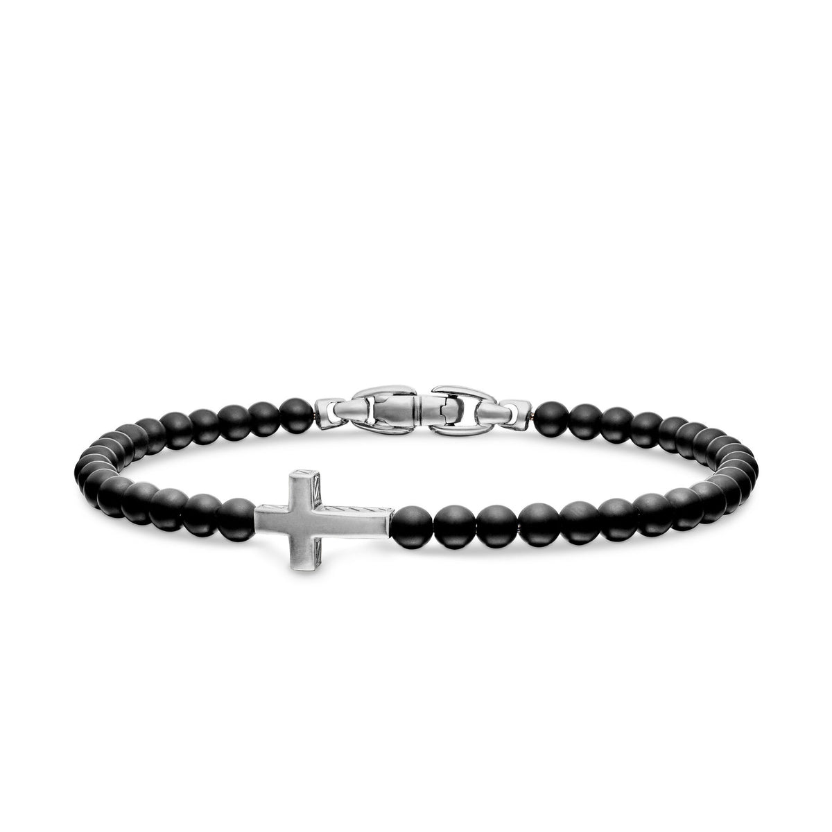 David Yurman Silver Cross Station Black Onyx Bead Bracelet
