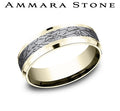 Ammara Stone Yellow Gold and Gray Tantalum Bevel Edge Fractured Rock Wedding Band