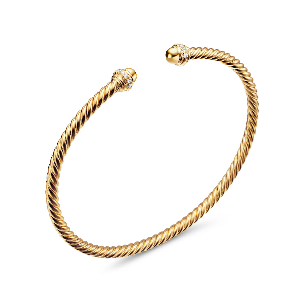 David Yurman Yellow Gold Cablespira Bracelet with Diamonds