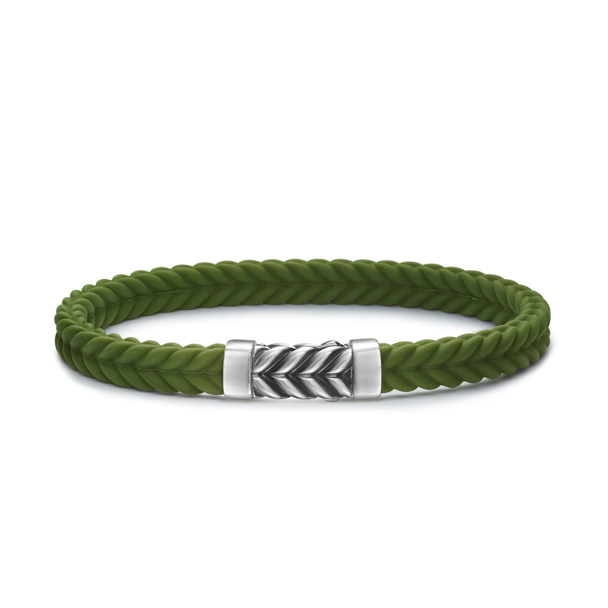 David Yurman Sterling Silver Chevron Green Rubber Bracelet