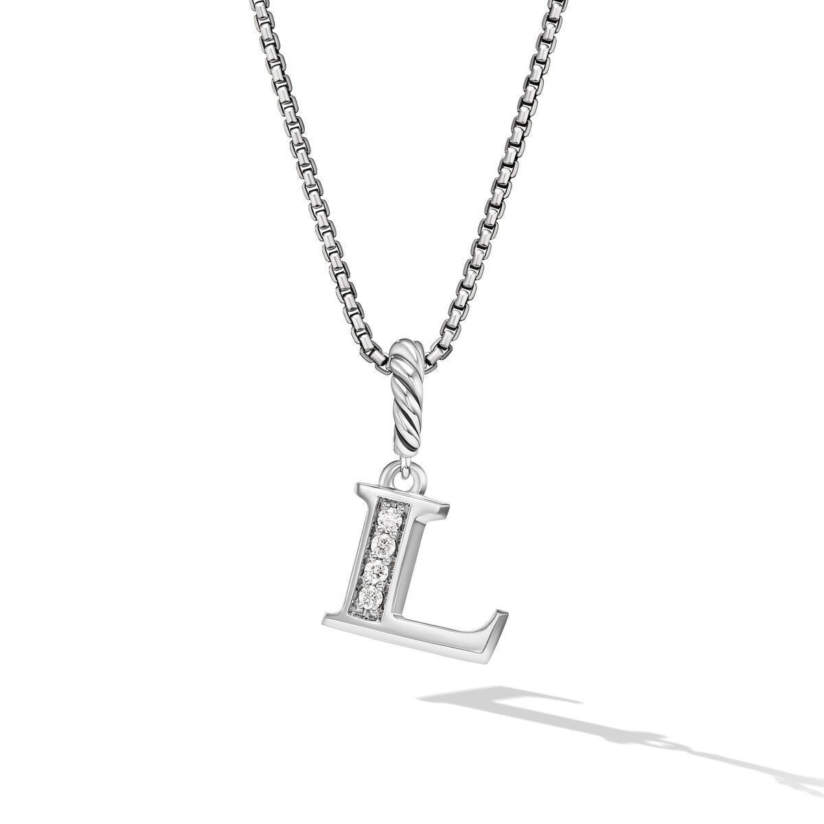 David Yurman Sterling Silver Pave Initial Pendant Necklace "L" with Diamonds