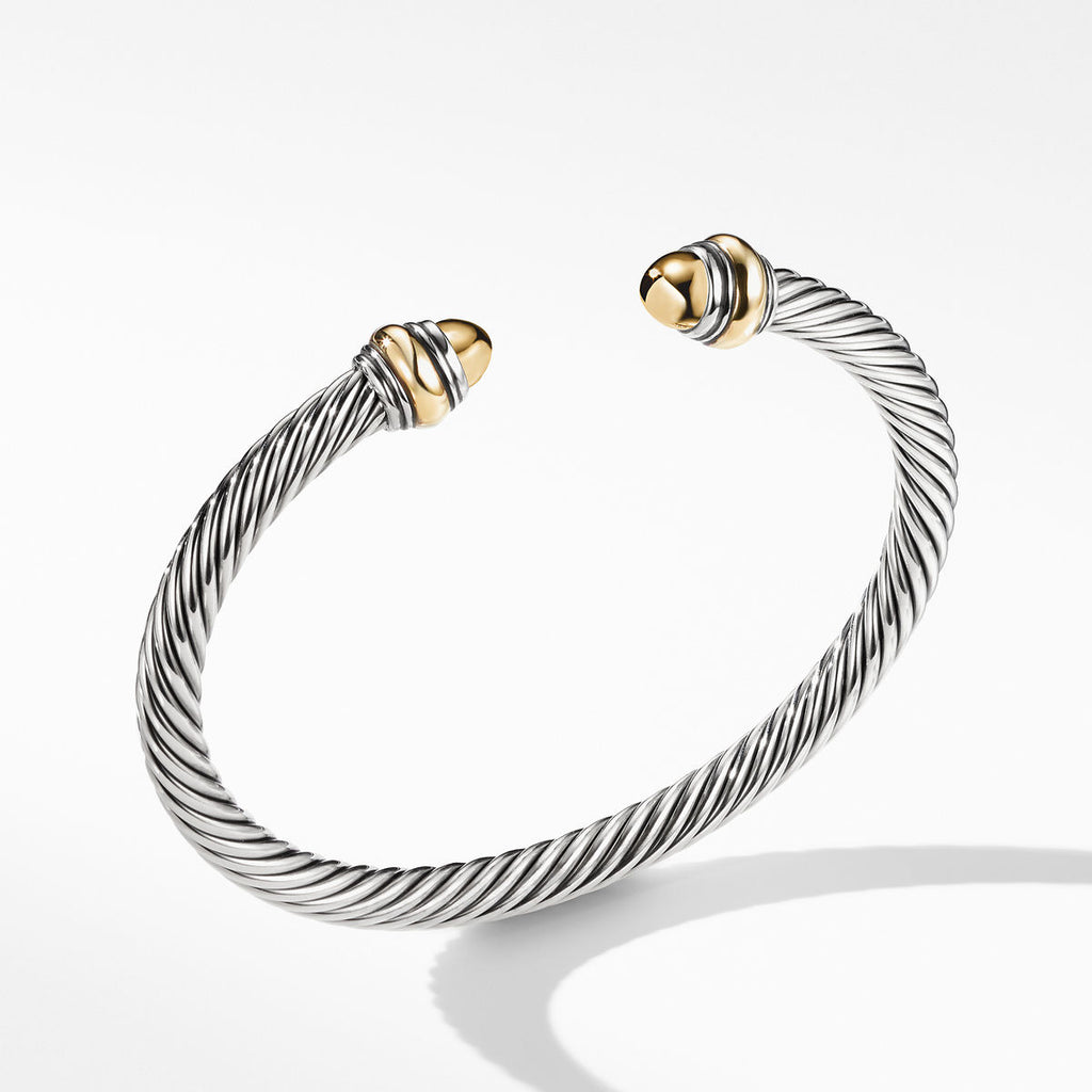David Yurman Sterling Silver and Yellow Gold Classic Cable Gold Dome Bracelet