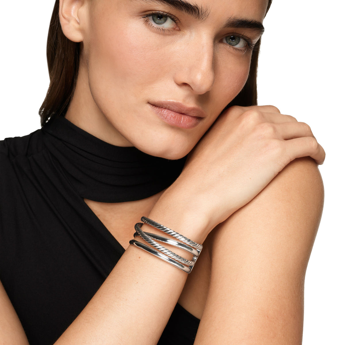 David Yurman Sterling Silver Bold Crossover Multi Row Cuff Bracelet