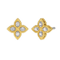 Roberto Coin Yellow Gold Small Princess Flower Diamond Stud Earrings