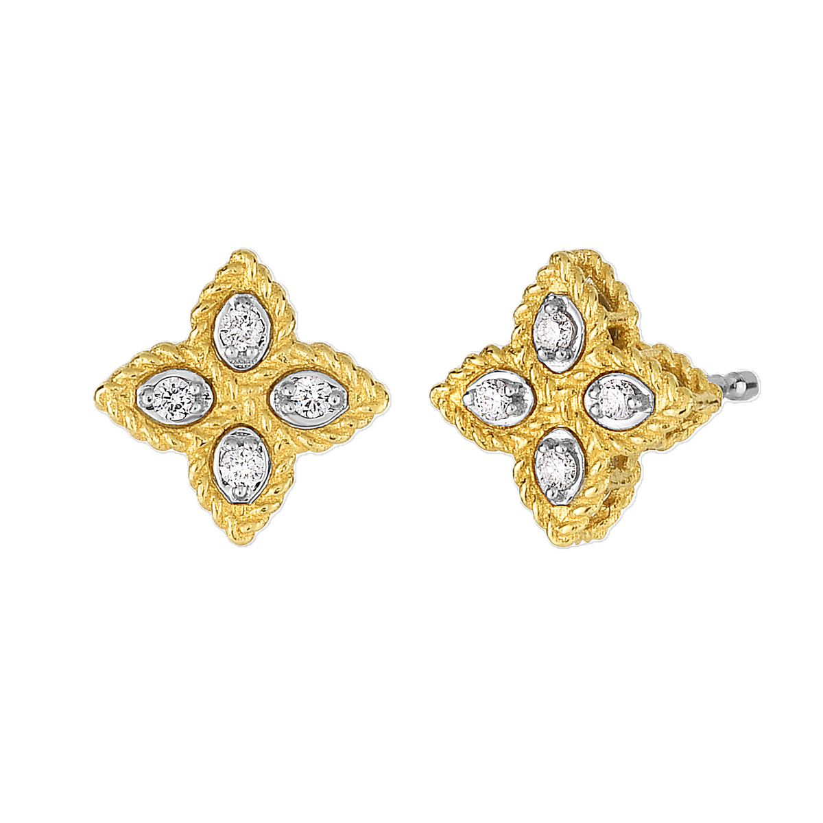 Roberto Coin Yellow Gold Small Princess Flower Diamond Stud Earrings