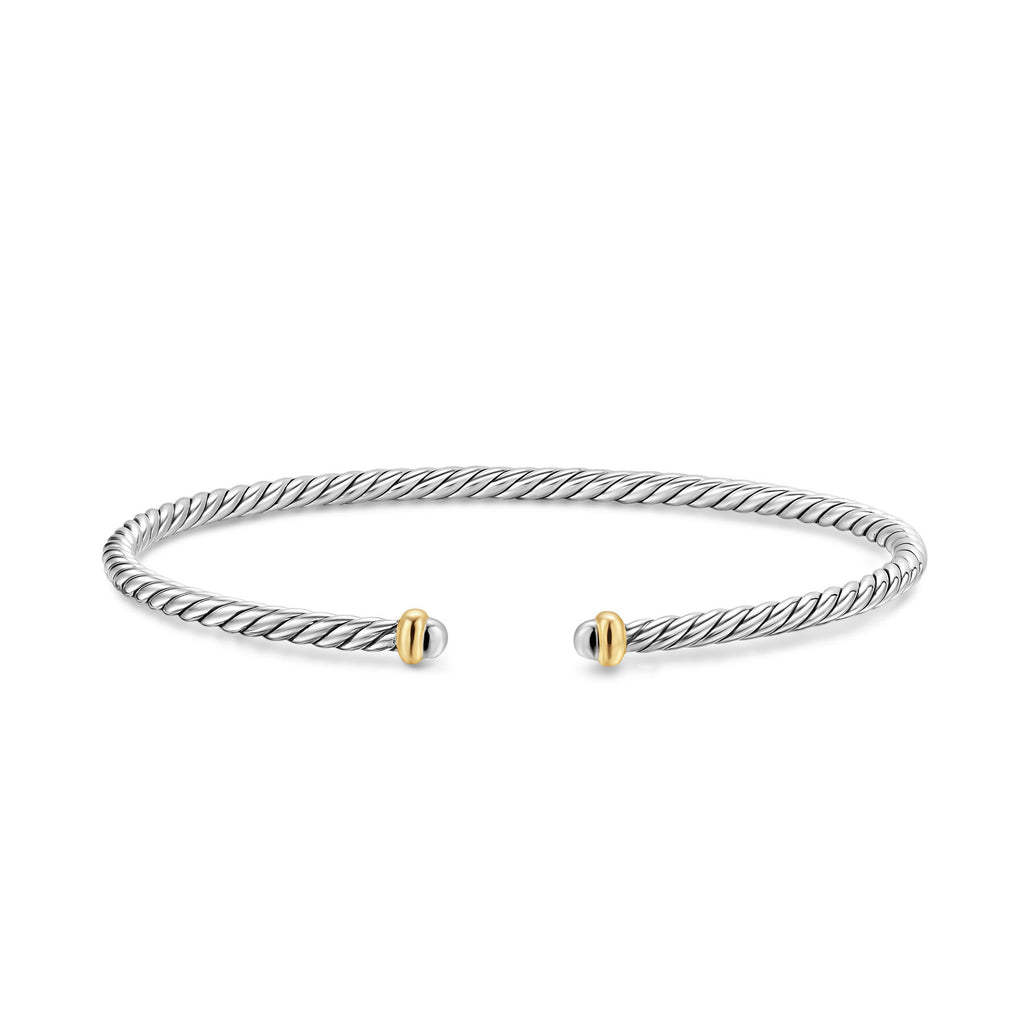 David Yurman Silver and Yellow Gold Micro Cable Flex Open Bracelet