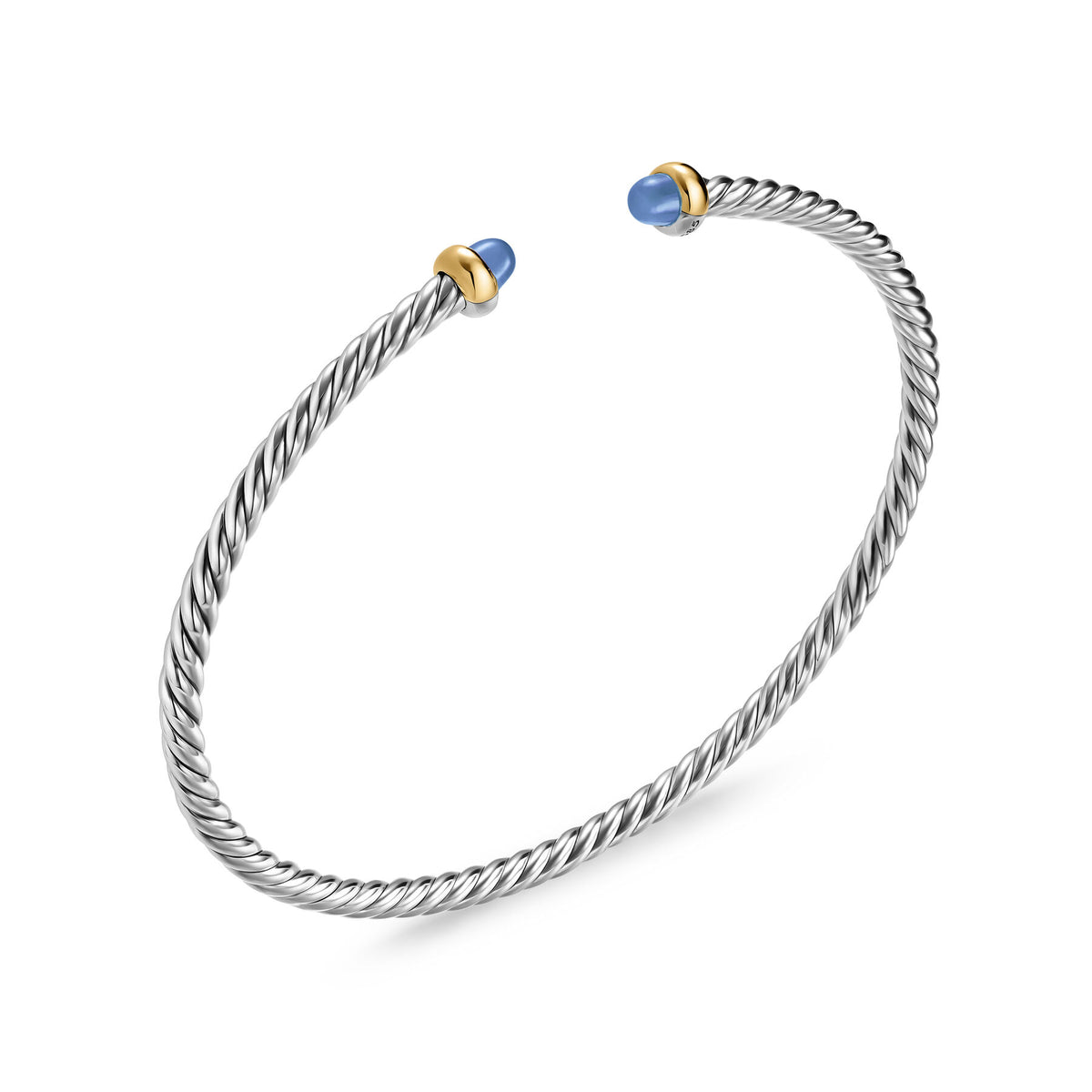 David Yurman Sterling Silver and Yellow Gold 2.6 mm Micro Cable Flex Blue Sapphire Bracelet