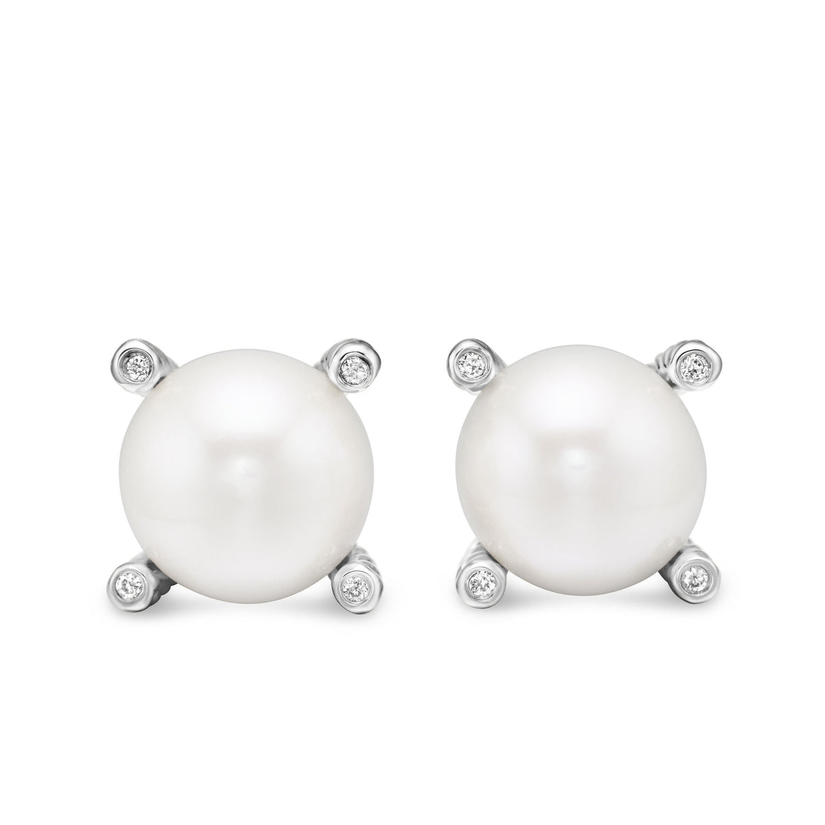 David Yurman Sterling Silver Cable Pearl Stud Earrings with Diamonds