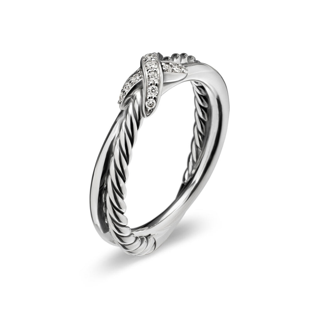 David Yurman Sterling Silver Petite X Ring with Diamonds