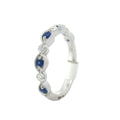 White Gold Cat Eye and Dot Milgrain Sapphire and Diamond Wedding Band