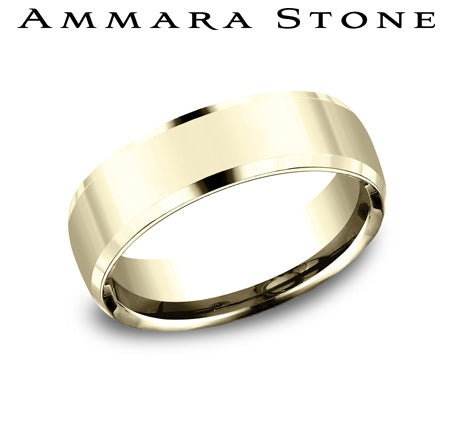 Ammara Stone Yellow Gold Bevel Edge High Polish Wedding Band