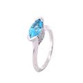 White Gold Estate East-West Marquise Blue Topaz Fashion Ring with Diamonds