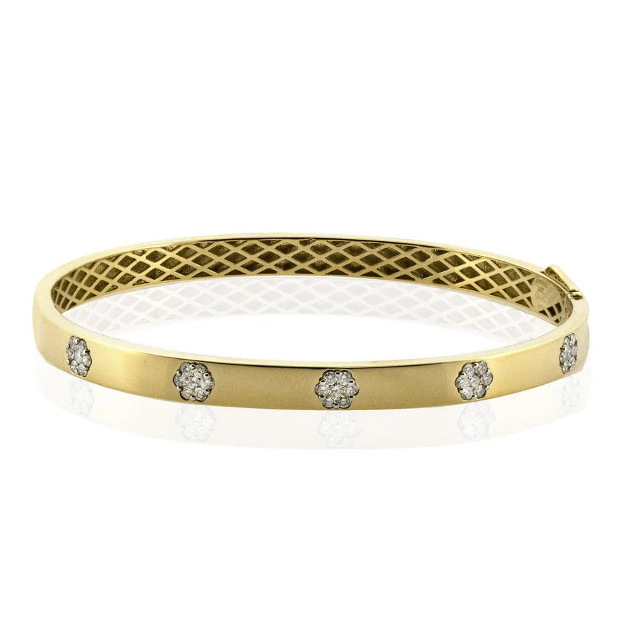 Simon G Yellow Gold Flower Diamond Bangle Bracelet