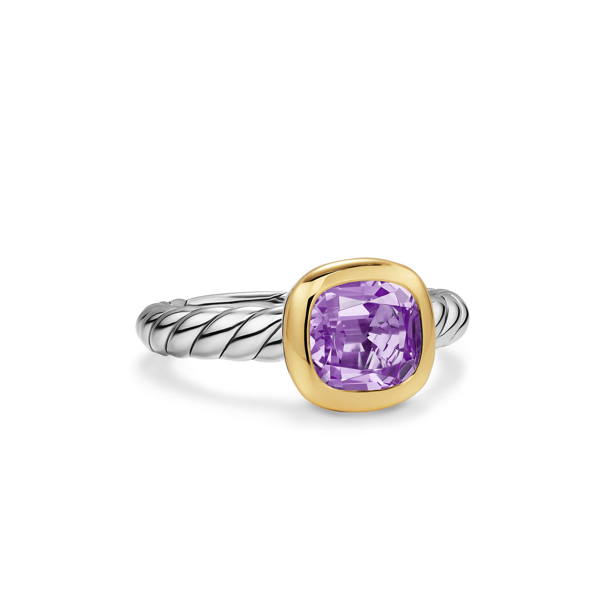 David Yurman Silver and Yellow Gold 7 mm Mercer Amethyst Stone Ring Size 7