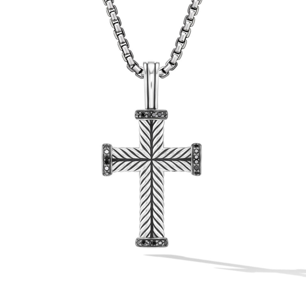 David Yurman Sterling Silver Chevron Cross Enhancer with Black Diamonds