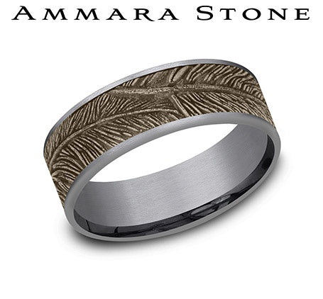 Ammara Stone Rose Gold and Gray Tantalum Feather Center Wedding Band