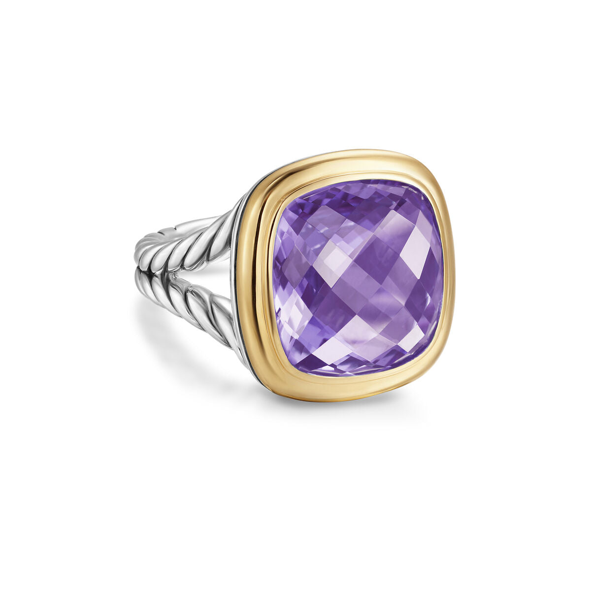 David Yurman Sterling Silver and Yellow Gold Albion Amethyst Ring