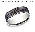 Ammara Stone White Gold and Black Titanium Horizontal Bark Center Wedding Band