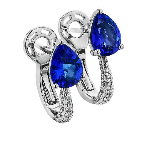 Simon G White Gold Pear Tanzanite and Diamond Hoop Earrings