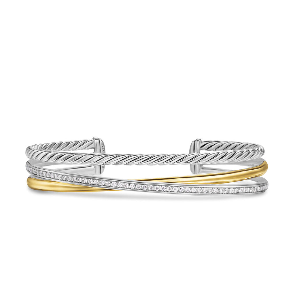 David Yurman Sterling Silver and Yellow Gold Crossover Three-Row Bracelet