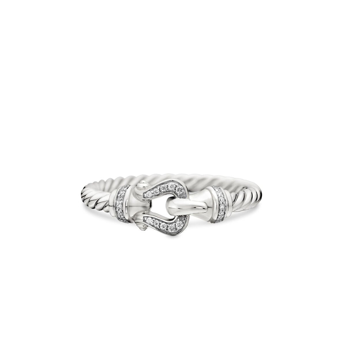 David Yurman 18 Karat White Gold Petite Buckle Ring with Diamonds