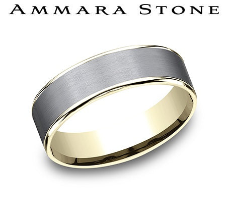 Ammara Stone Yellow Gold and Tantalum Satin Finish Center Wedding Band