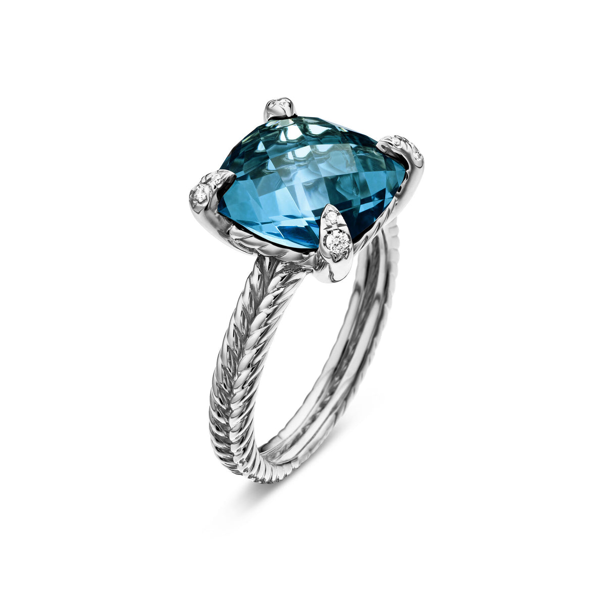 David Yurman Sterling Silver Hampton Blue Topaz Chatelaine Ring