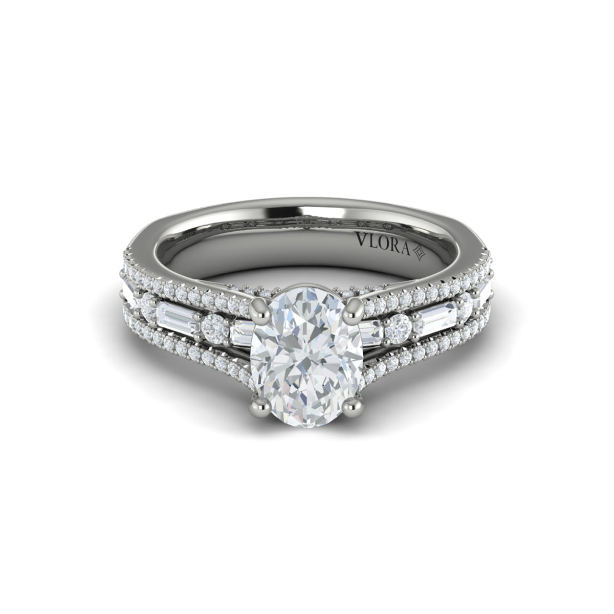 Vlora White Gold Diamond Multi Row Cathedral Engagement Ring Mounting