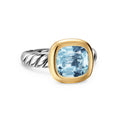 David Yurman Sterling Silver and Yellow Gold 10 mm Mercer Sky Blue Topaz Stone Ring