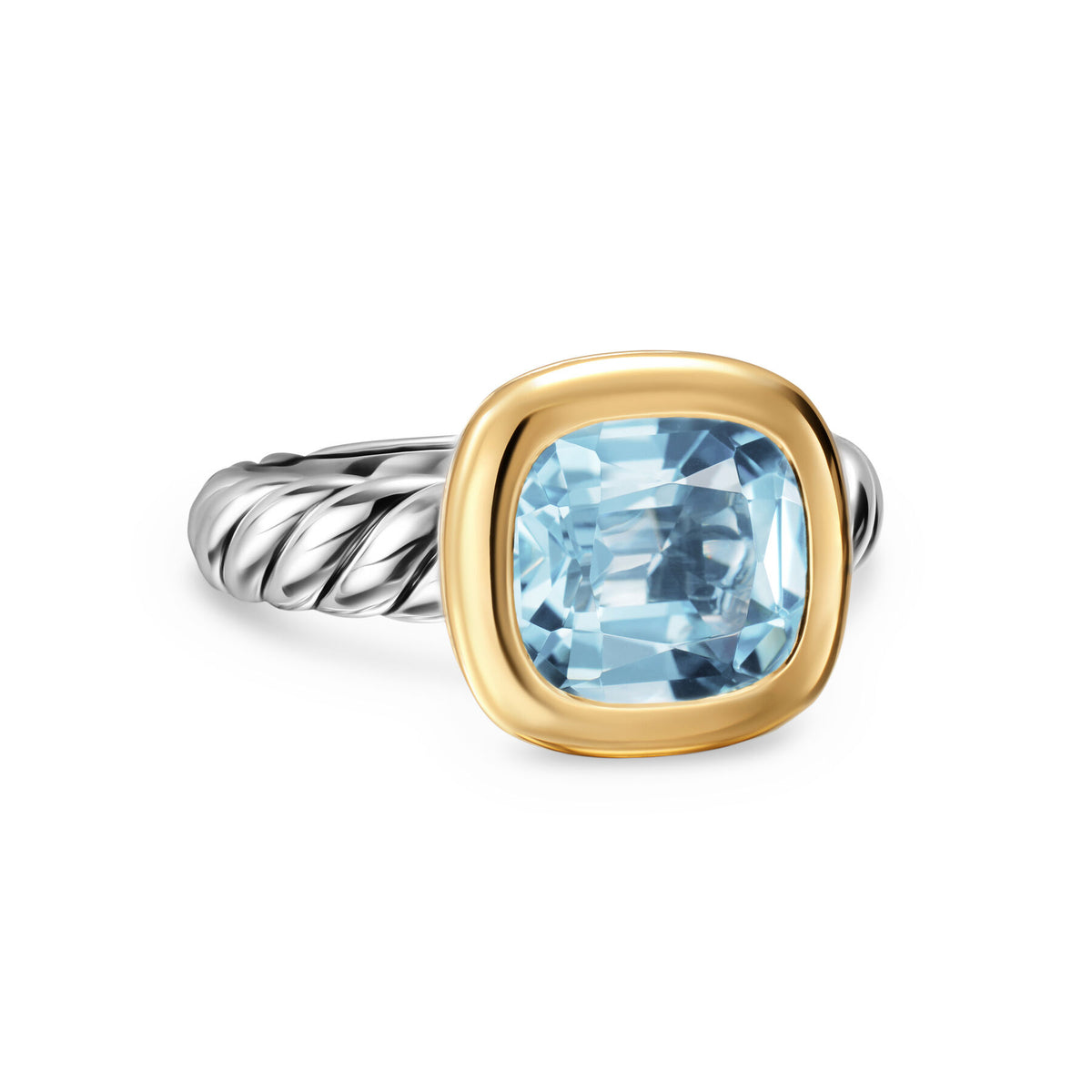 David Yurman Sterling Silver and Yellow Gold 10 mm Mercer Sky Blue Topaz Stone Ring