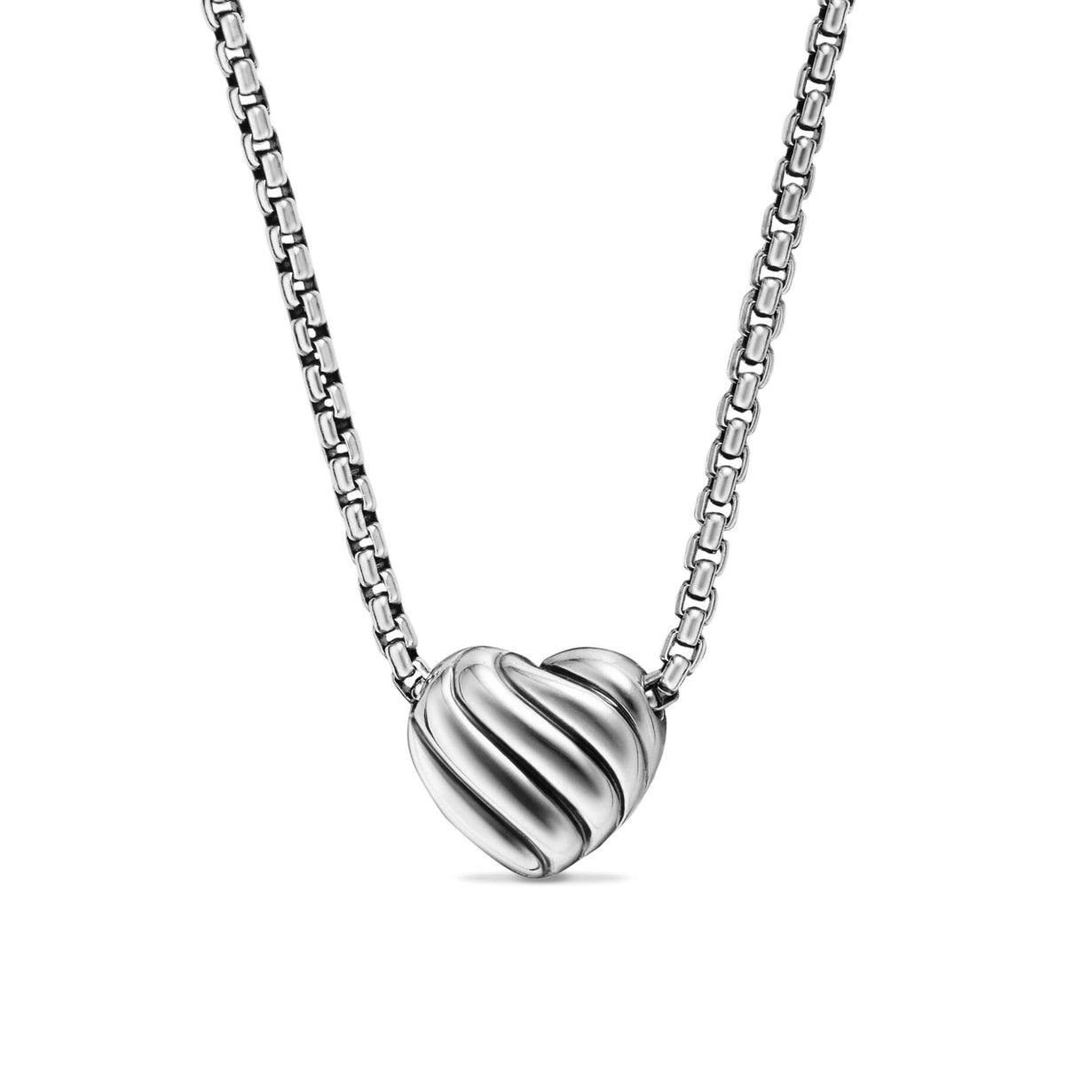 David Yurman Sterling Silver Puffy Heart Diamond Pendant Necklace