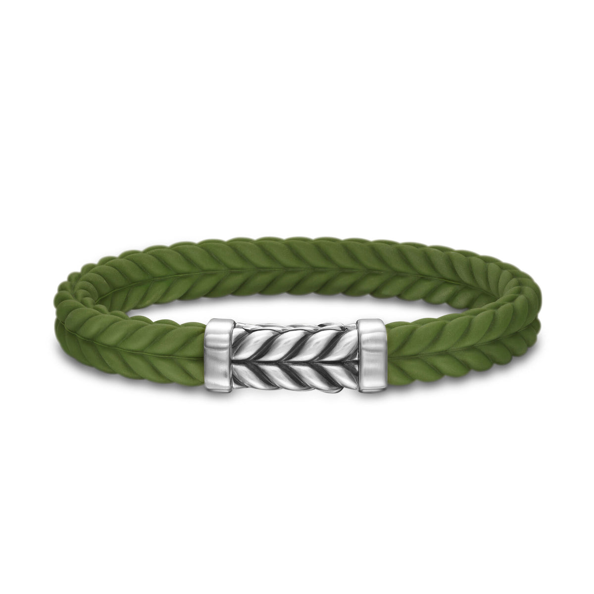 David Yurman Sterling Silver Hunter Green Chevron Rubber Bracelet