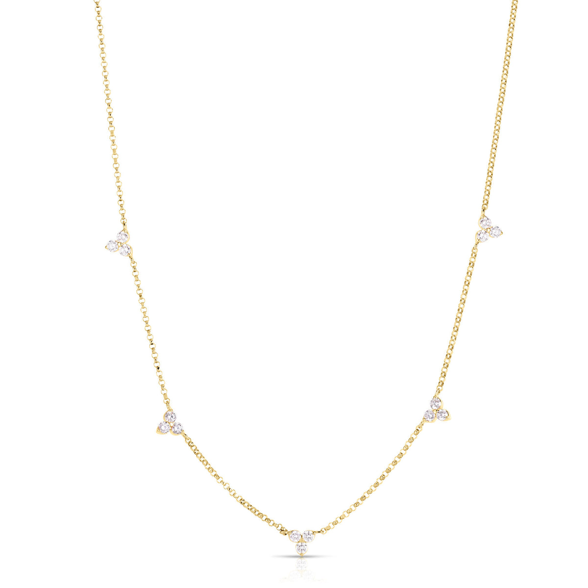 Roberto Coin Yellow Gold Love by the Inch 5 Diamond Station Necklace