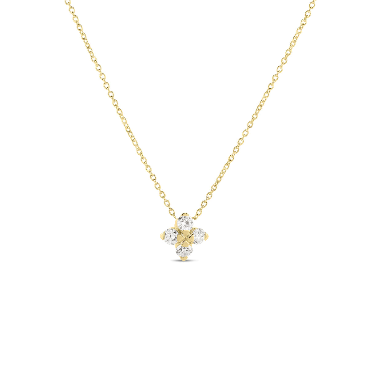 Roberto Coin Yellow Gold Love in Verona Small Diamond Flower Necklace
