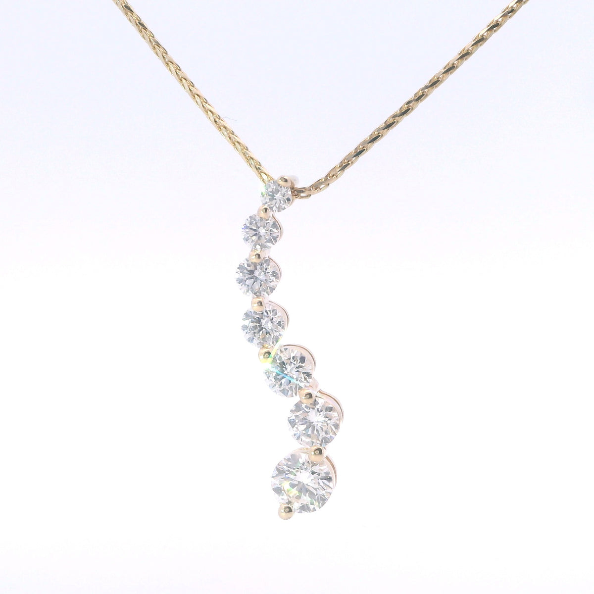 Estate Yellow Gold Graduated Diamond Journey Pendant Necklace