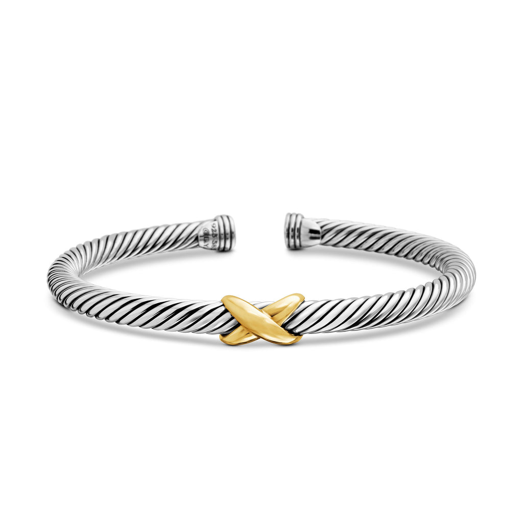 David Yurman Sterling Silver and Yellow Gold Classic Cable X Station Bracelet