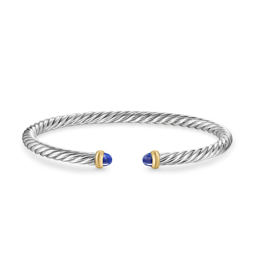 David Yurman Silver and Yellow Gold Cable Flex Lapis Lazuli Bracelet