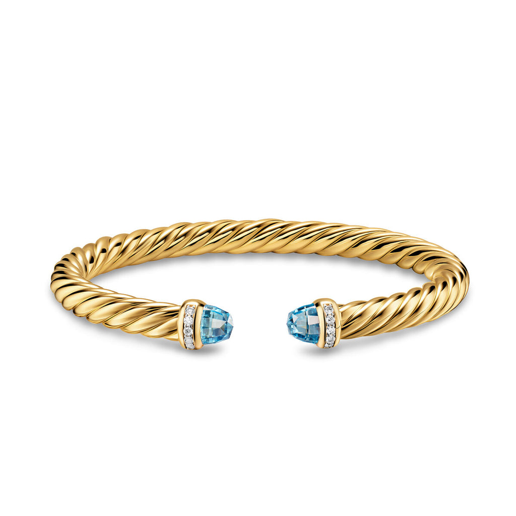 David Yurman Yellow Gold Cablespira Flex Blue Topaz Bracelet