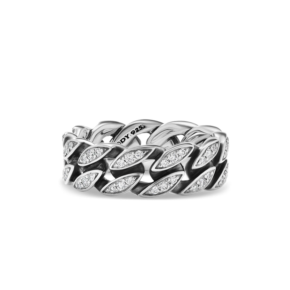 David Yurman Sterling Silver Curb Chain Ring with Diamonds