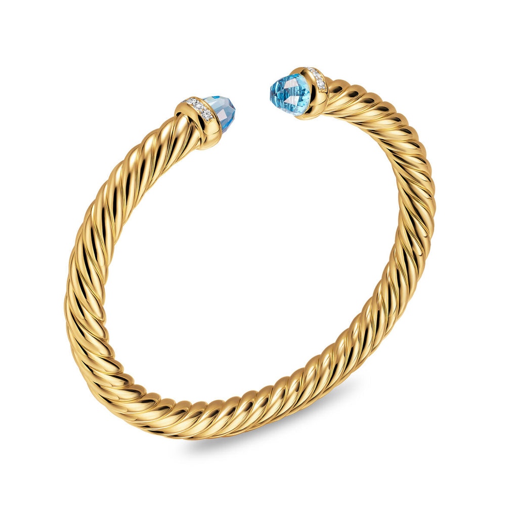 David Yurman Yellow Gold Cablespira Flex Blue Topaz Bracelet