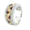 White and Yellow Gold Milgrain Petal Thick Diamond and Ruby Fashion Ring