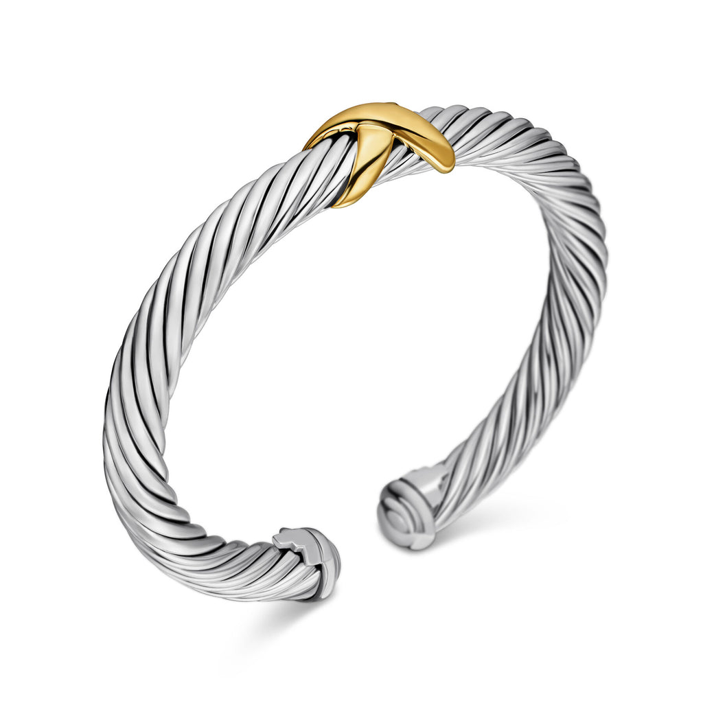 David Yurman Sterling Silver and Yellow Gold Classic Cable X Station Bracelet