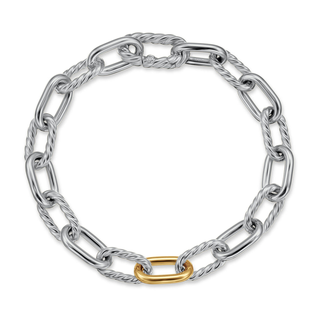 David Yurman Sterling Silver and Yellow Gold 8.5 mm Madison Chain Bracelet