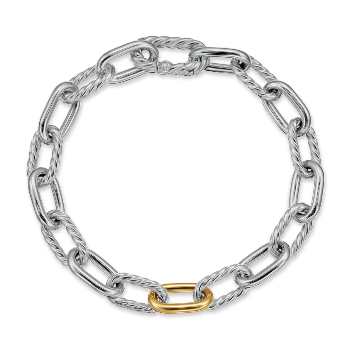 David Yurman Sterling Silver and Yellow Gold 8.5 mm Madison Chain Bracelet