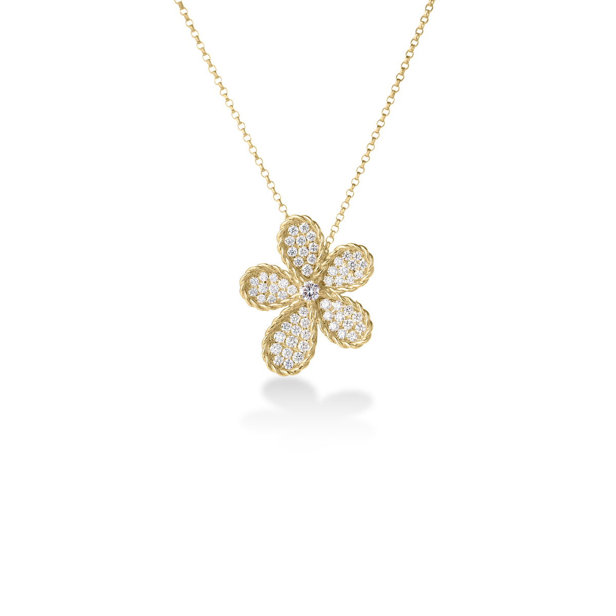 Robert Coin Yellow Gold Jasmine Pave Flower Diamond Necklace